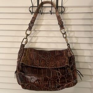 ROBERT Pietri Leather Large Crocodile Flap Over Hobo Bag
